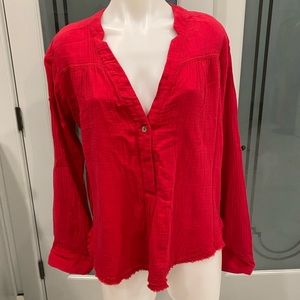 Free people red gauzy long sleeve blouse